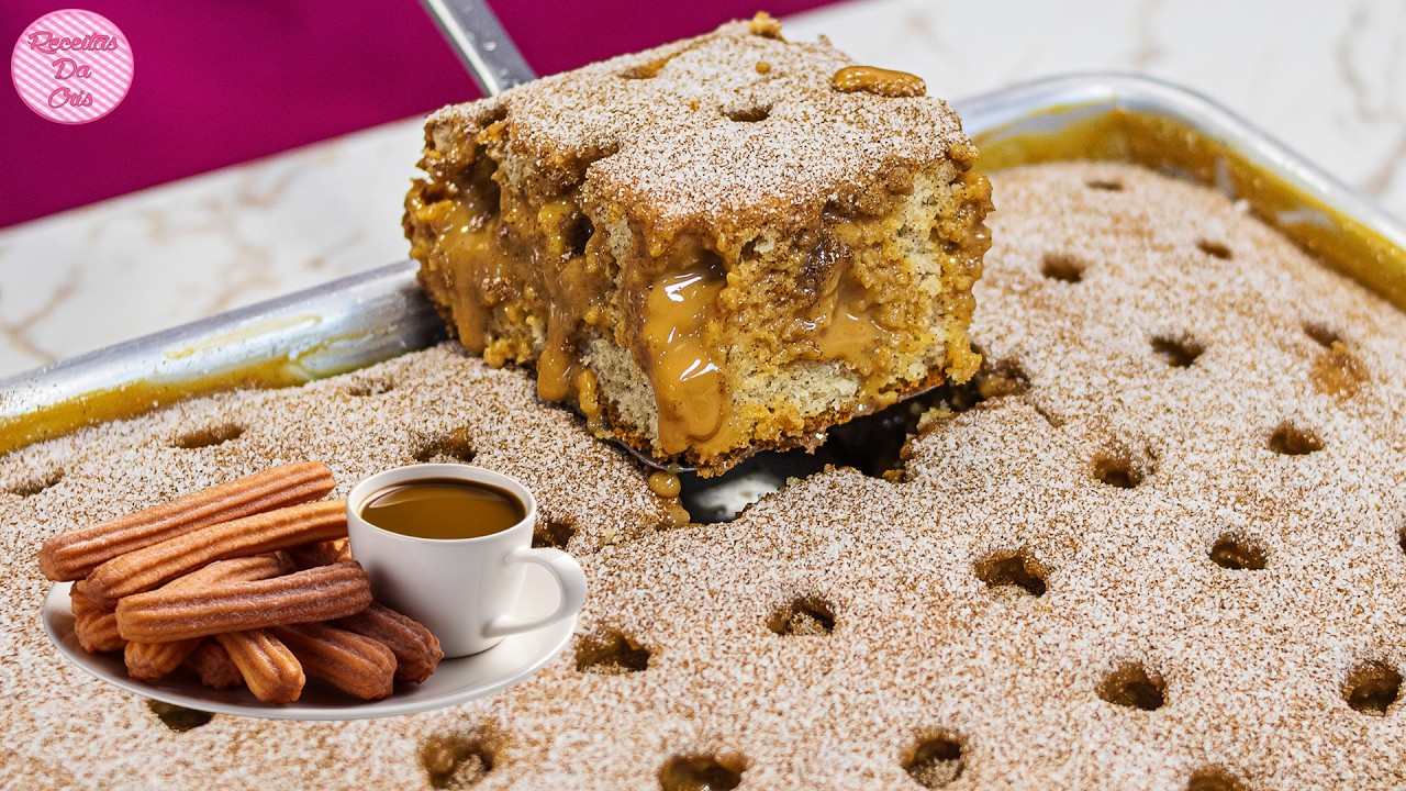 BOLO CHURROS de DOCE DE LEITE MUITO RECHEADO E DELICIOSO! FÁCIL DE FAZER | RECEITAS DA CRIS