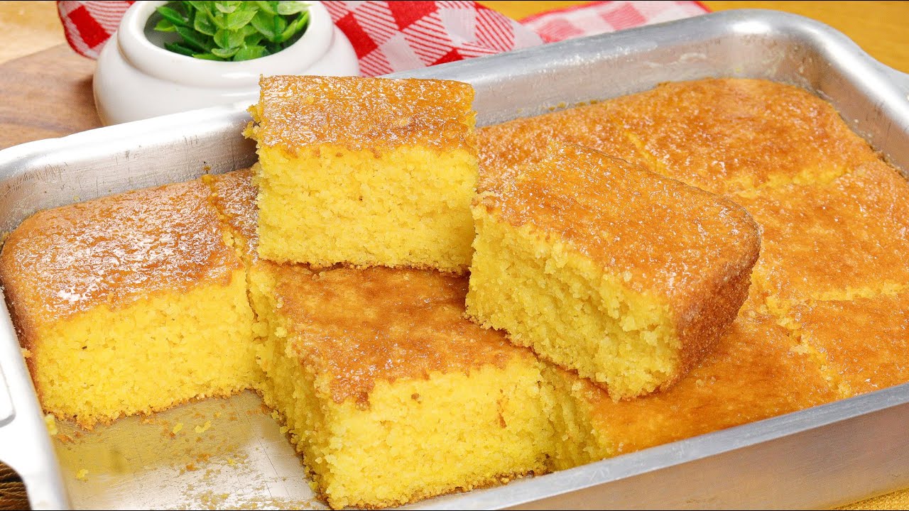 BOLO FLOCÃO DE MILHO FOFINHO E SEM TRIGO - BOLO DE MILHO PARA O LANCHE