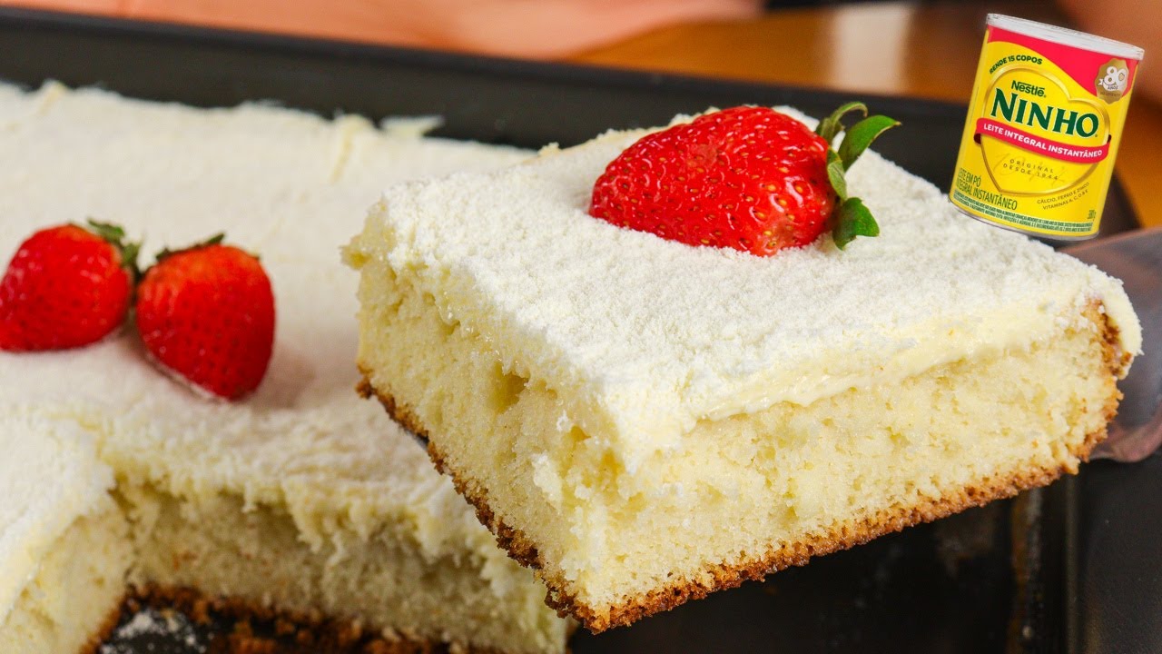 BOLO GELADO DE LEITE NINHO COM COBERTURA QUE NÃO VAI AO FOGO - BOLO DE LEITE MOLHADINHO
