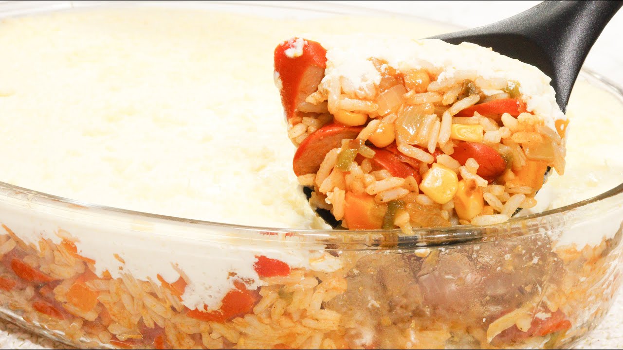 NÃO COMA SALSICHA ANTES DE VER ESSE VÍDEO! ARROZ DE FORNO COM MOLHO BRANCO RAPIDO E FÁCIL